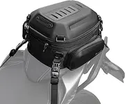 Rhinowalk Motorcycle Tail Bag Expandable Hard Shell Motorcycle Travel Luggage 12L-18L, Waterproof All Weather/Trunk/Rack Bag with Sissy Bar Straps - Matt Black