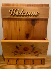 Mail Holder Organizer with 5 Key Hooks Wall Mounted Rustic Wood NEW