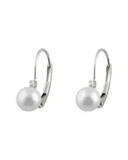 Splendid Pearls 14K 0.02 ct. tw. Diamond & 5-5.5mm Akoya Pearl Drop Earrings