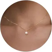 [SCTHCS] Dainty Pearl Pendant Necklaces for Women Girls 14k Gold/Silver Plated Layered Pearl Chain Necklace Trendy Simple Box Paperclip Chain Pearl Necklace Gold Pearl Necklace Wedding Beach Gold