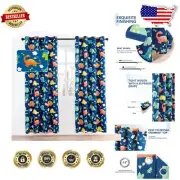 Charming Printed Blue Dinosaur Curtains, Blackout Drape Set for Nursery, 52x84
