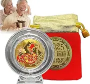 Year of the Snake Commemorative Coin, Chinese New Year Commemorative Coin, Gold Year of the Snake Challenge Coin with Display Frame and Bag, Double Sided Souvenir Coin in