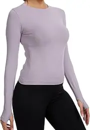 [zffriction] Women's Seamless Workout Shirts Long Sleeve Yoga Athletic Top with Thumb Holes Breathable Gym Sport Top Slim Fit