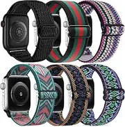 6 Pack Adjustable Elastics Band Compatible with Apple Watch 38mm 40mm 41mm 42mm 44mm 45mm, Sport Solo Loop Stretch Nylon Replacement Wristband for iWatch SE Series 8 7 6 5 4 3 2 1