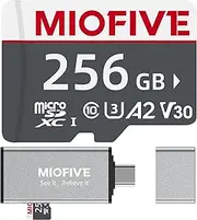 Miofive microSDXC Memory Card - Ultimate Micro SD Card with USB 3.0 Type-C Card Reader 170MB/s, C10, U3, A2, V30, 4K for Dash Cams, Android Smartphones, Tablets, and Gaming Devices (256, GB)