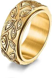 [Veylenix] Fidget Ring for Men,9mm Evil Eye Anxiety Ring Gothic All Seeing Eye Rotating Band Ring Vintage Stainless Steel Mens Spinner Rings