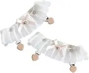 [GAROZATION] Bridal Set for Bride Wedding Garters Heart Clips Elegant Lace for Present for Bride White
