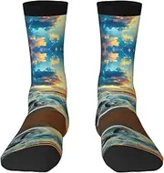 [EdWal] Soft Sunset beach print Moisture Wicking Socks Sports Socks for Men and Women Warm thermal Boot Hiking Socks