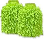 NOUJULOUN Car Wash Mitt, Chenille Car Washing Mitt, Microfiber Car Wash Mitt Scratch Free, Double-Sided Thickened Gloves (Green, 2Pack)