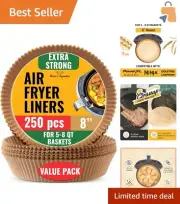 Natural Unbleached 8” Round Air Fryer Liners – 250 Count for Hassle-Free Cooking