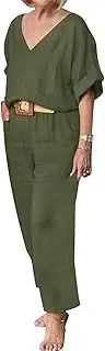 [Generic] Casual Women's Cotton and Linen Two-Piece Set Summer Outdoor Oversized Short Sleeve T Shirts V Neck Top New Loose Capri Pant Sets New