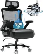 Big and Tall Office Chair 500lbs- Ergonomic Mesh Desk Chair with Adjustable Lumbar Support Headrest 3D Flip Up Arms Metal Base- High Back Large Executive Computer Office Chair, Extra Wide Seat, Black