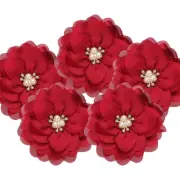 3.15 Inch Rhinestone Chiffon Flower, 5 Pcs Fabric Appliques, Wine Red