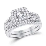 14k White Gold Round Diamond Double Halo Bridal Wedding Ring Set 3/4 Cttw