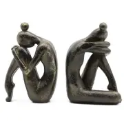 Unique Decorative Girl Thinker Bookends, Non-Slip Book Holder, Home Bronze
