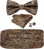 [Barry.Wang] Cummerbund Bow Tie Set for Men, Silk Cummerbund Pretied Bow Tie Pocket Square Cufflinks