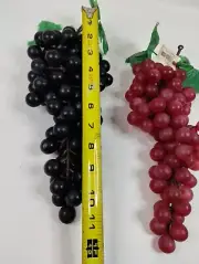 Artificial PVC Grapes Red & Purple on Vine with Leaves 11" Set of 2