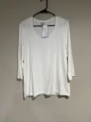 Chico's TOUCH of COOL SCOOP 3/4 SLEEVE TEE Sz 2 Large 12 14 Alabaster Off White