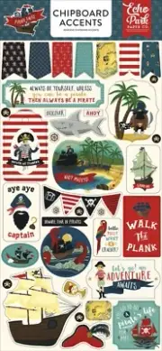 Echo Park PIRATE TALES 6"x13" Chipboard Accents Scrapbook Journal Party