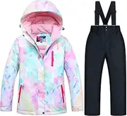 [7HAHA3] Children's Rendering Design Snowsuit Big Girl Snowboard Ski Jacket Pants Set Kids Coat Keep Warm in -40°C/℉
