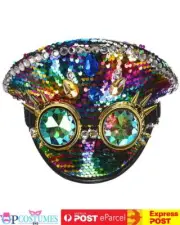 Rainbow Sequins Gemstone Police Burning Man Festival Costume Hat Mardi Gras