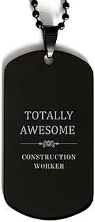 Black Dog Tag for Construction Worker - Totally awesome, Perfect Idea Gifts for Him, Aluminum, Cubic Zirconia