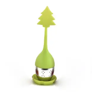《Stylelife》聖誕樹造型矽膠不鏽鋼附底座濾茶器-綠