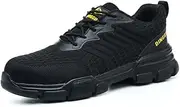 [Generic] Men's Safety Work Shoes, Steel Toe Cap, Breathable Mesh, Black Lace-Up Sneakers, Puncture Resistant