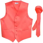 New Men's Formal Tuxedo Vest Waistcoat_1.5" skinny Necktie coral wedding