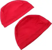 [HORIALENCE] 2pcs Sports Beanie Hats Sun Protection Running Hat Liner Lightweight Cycling Skull Cap Breathable Mesh Red