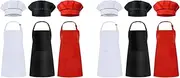 12 Pcs Kids and Hats Set Children Chef for Cooking Baking Painting White + Black + Red