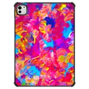 iPad Pro 11-inch (M4) iPad Impact Case FLORAL FANTASY Chic Girly Pretty In Hot Pink Turquoise Blue Flowers Modern Abstract Acrylic Nature Painting Textural Bold Feminine Garden Summer Pattern Art