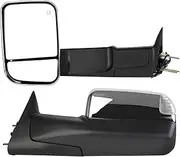 Towing Mirrors Fit for 1998-2001 for Dodge for Ram 1500 for Ram 2500 for Ram 3500 Truck Tow Mirrors Power Control Heated With Turn Signal Light Chrome Cap 1 Pair of Mirrors Left and Right Side