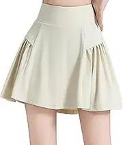[Generic] Women's Pleated Tennis Skirt with Pockets Flowy Athletic Golf Skirt with Shorts Elastic Sports Skorts Fitness Yoga Short Skirt Summer Mini Skirt