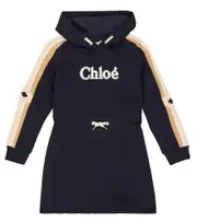 [Chloe Kids] Chloé Kids Logo cotton jersey hoodie dress Y 4 blue