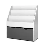 Kids Books and Magazine Organiser Shelf with Drawer - White and Grey