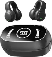 Open Ear Headphones,Clip On Wireless Earbuds - Secure Fit, Comfortable Headset, Sweatproof, True Wireless Earphones with Charging Case for Long Battery Life