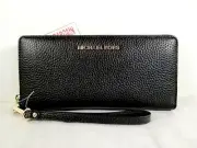 Michael Kors Jet Set Black Pebbled Leather Large CONTINENTAL Wallet.