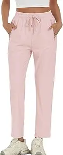 [Surenow] Womens Active Pants Stretch Breathable Casual Pants with Zip Pocket Lightweight Running Athletic Sweatpants for Women, Pink, Large