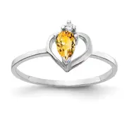 14k White Gold 5x3mm Pear Citrine AA Real Diamond ring