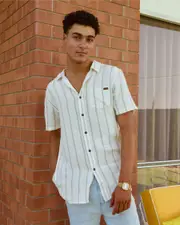 [Skylark] Skylark Men's Trinity Short Sleeve Shirt in White/Tan Size Small S White/Tan