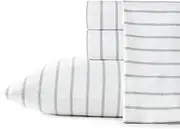 Stone Cottage - King Sheets, Cotton Percale Bedding Set, Crisp & Cool Home Decor (Trenton Stripe Green, 4 pcs, King)