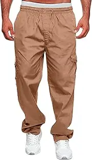 Men's Baggy Cargo Pants Elastic Waist Drawstring Straight Legs Trousers Stretch Hiking Outdoor Sport Pants with Pockets