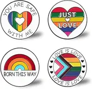 [Blinket] LGBTQ Pride Enamel Pins Set – 4PCS Rainbow Love Is Love Lapel Pins for Jackets Bags Shirts – Equality Ally Pins with Just Love Born This Way Safe With Me Designs for Pride Month Gift, 1, Iron, no