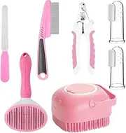 Cat Hair Brush Kit - Dog Brush for Shedding with Nail Clipper and File - Include Pet Flea Comb and 2 Finger Toothbrushes, Grooming Supplies