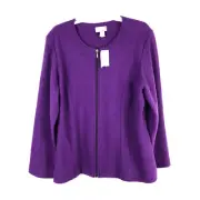 Chicos 3 100% Wool Jacket Size XL Full zip Long Sleeve Purple Plush Dalton NEW