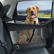 Dog Car Seat for Pet Travel with Waterproof Pad, Half seat Dog Hammock,Harness Hook, Breathable Mesh, Adjustable Backseat Safety Belt (Gray) (Black)