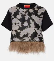 [La DoubleJ] La DoubleJ La Scala embroidered feather-trimmed top UK 12 multicoloured