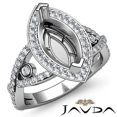 Marquise Semi Mount Diamond Engagement Cross Shank Pave Ring 14k W Gold 1.75 Ctw