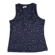 NWT ANN TAYLOR NAVY BLUE RUFFLE NECK TOP WOMENS 14